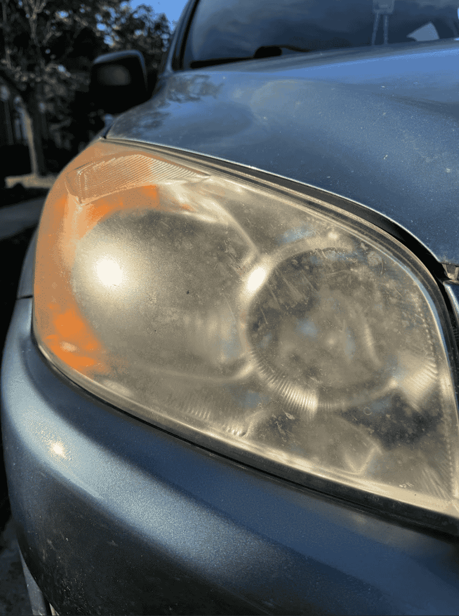Headlight before restoration - cloudy and yellowed